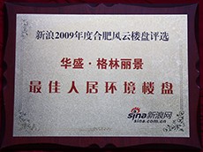 2009年度華盛格林麗景最佳人居環(huán)境樓盤（新浪合肥風云樓盤評選）